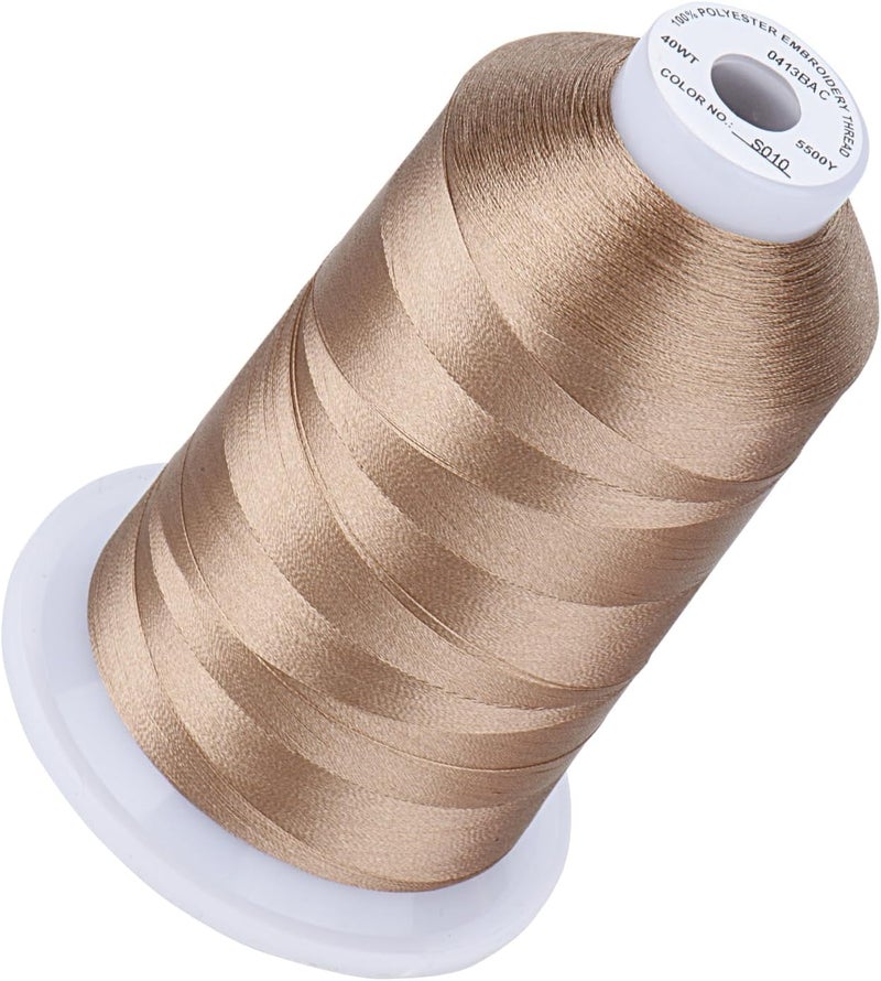 simthread 5500Yds Embroidery Thread, 5000M High-Yardage 40WT 100% Polyester Thread – 170+ Vivid Colors, High-Speed Rated – Compatible with Brother, Singer, Janome & More - Soft Beige S010 - Image 1